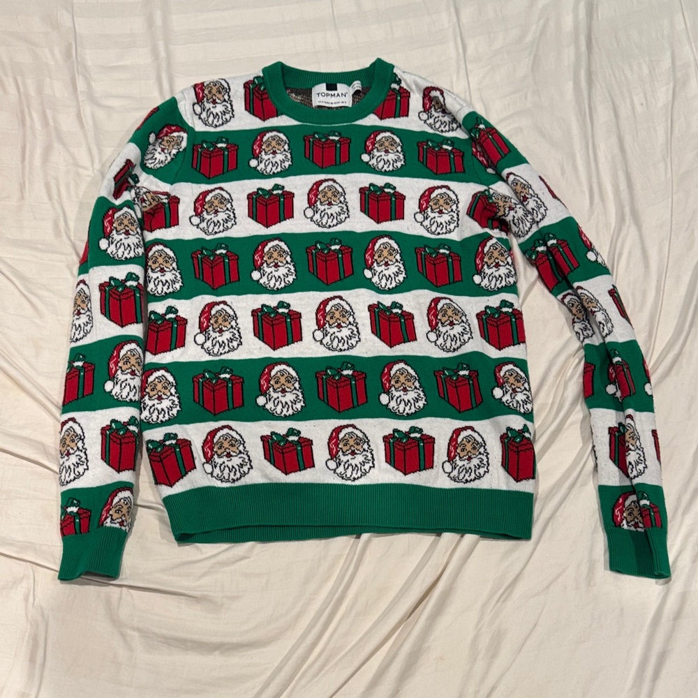 Topman Festive Green and Red Crewneck Sweater